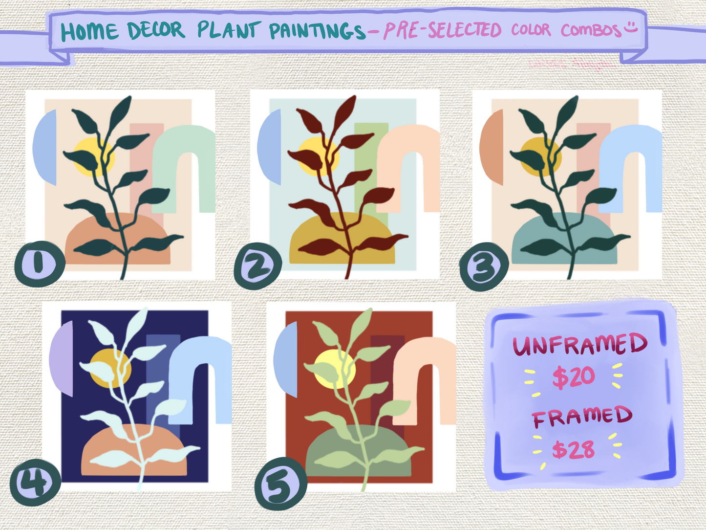 ✶ Aesthetic Plant Painting ✶ Home Decor $20-$28 (8"x8")